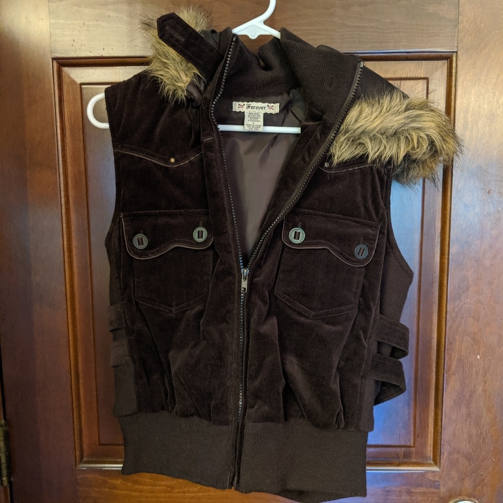 Brown Fur Hooded Vest